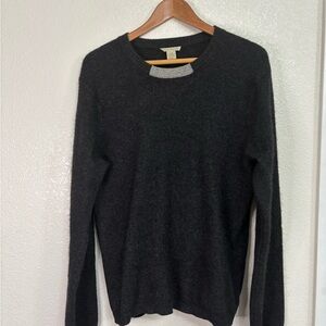 White + Warren 100% Cashmere Crewneck Sweater Charcoal Grey Contrast Trim Small